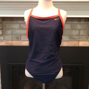Nike Navy Blue Coral Hydra-strong Racer Back One Piece Swimsuit size 14